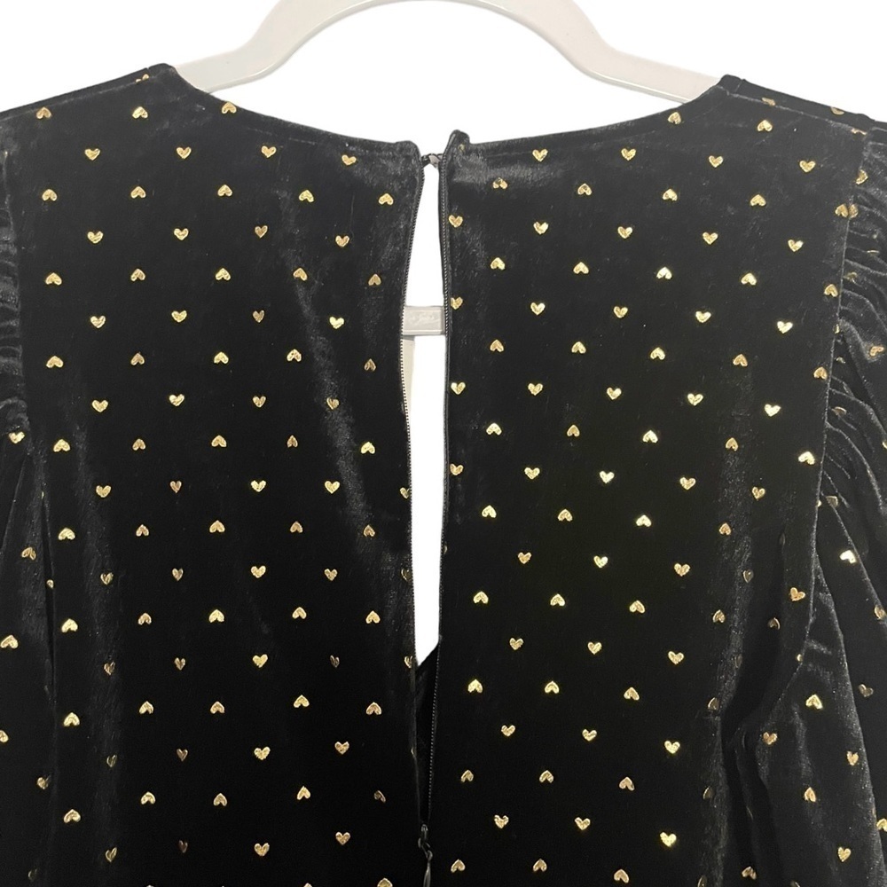 Saint Genies Heart Print Velvet Faux Wrap Mini Dress Black and Gold NWT - Picture 9 of 14